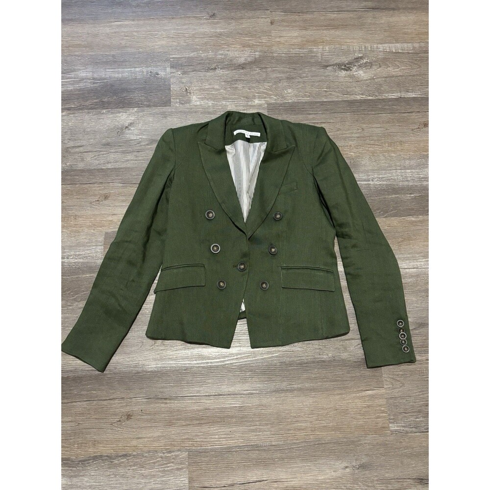 Veronica Beard Dark Green Linen Blend Miller Blazer Jacket Buttons Dickey Size 8
